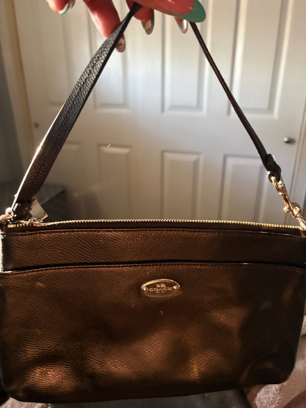 Coach Black Leather Shoulder Bag with Gold Hardware